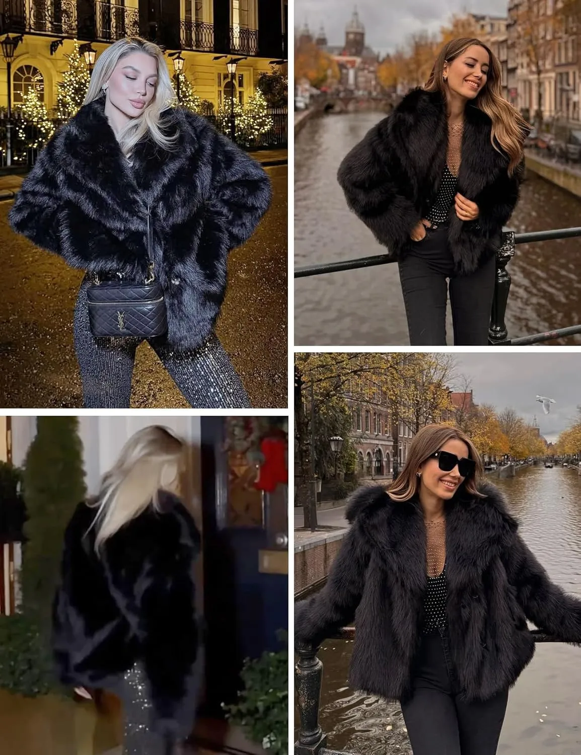 Shiyifa Faux Fur Coat for Women Fluffy Faux Fur Jacket Long Sleeve Open Front Cropped Fuzzy Outerwear