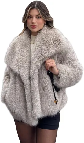 Shiyifa Faux Fur Coat for Women Fluffy Faux Fur Jacket Long Sleeve Open Front Cropped Fuzzy Outerwear