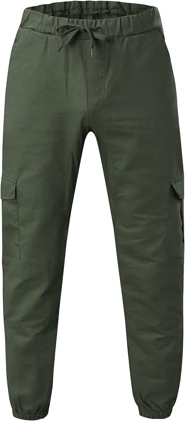 Slim Fit Work Jogger Pants for Men Stretch Twill Cotton Cargo Joggers Sweatpants Elastic Waist Cargo Hiking Pants