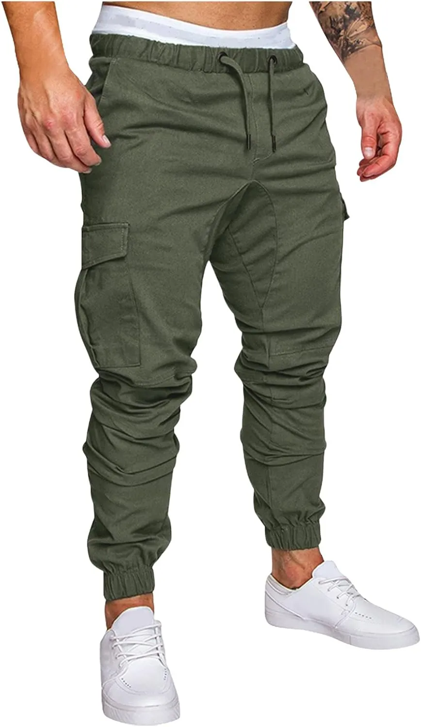 Slim Fit Work Jogger Pants for Men Stretch Twill Cotton Cargo Joggers Sweatpants Elastic Waist Cargo Hiking Pants