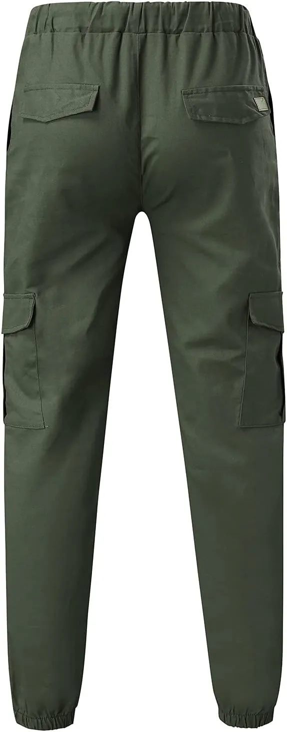 Slim Fit Work Jogger Pants for Men Stretch Twill Cotton Cargo Joggers Sweatpants Elastic Waist Cargo Hiking Pants