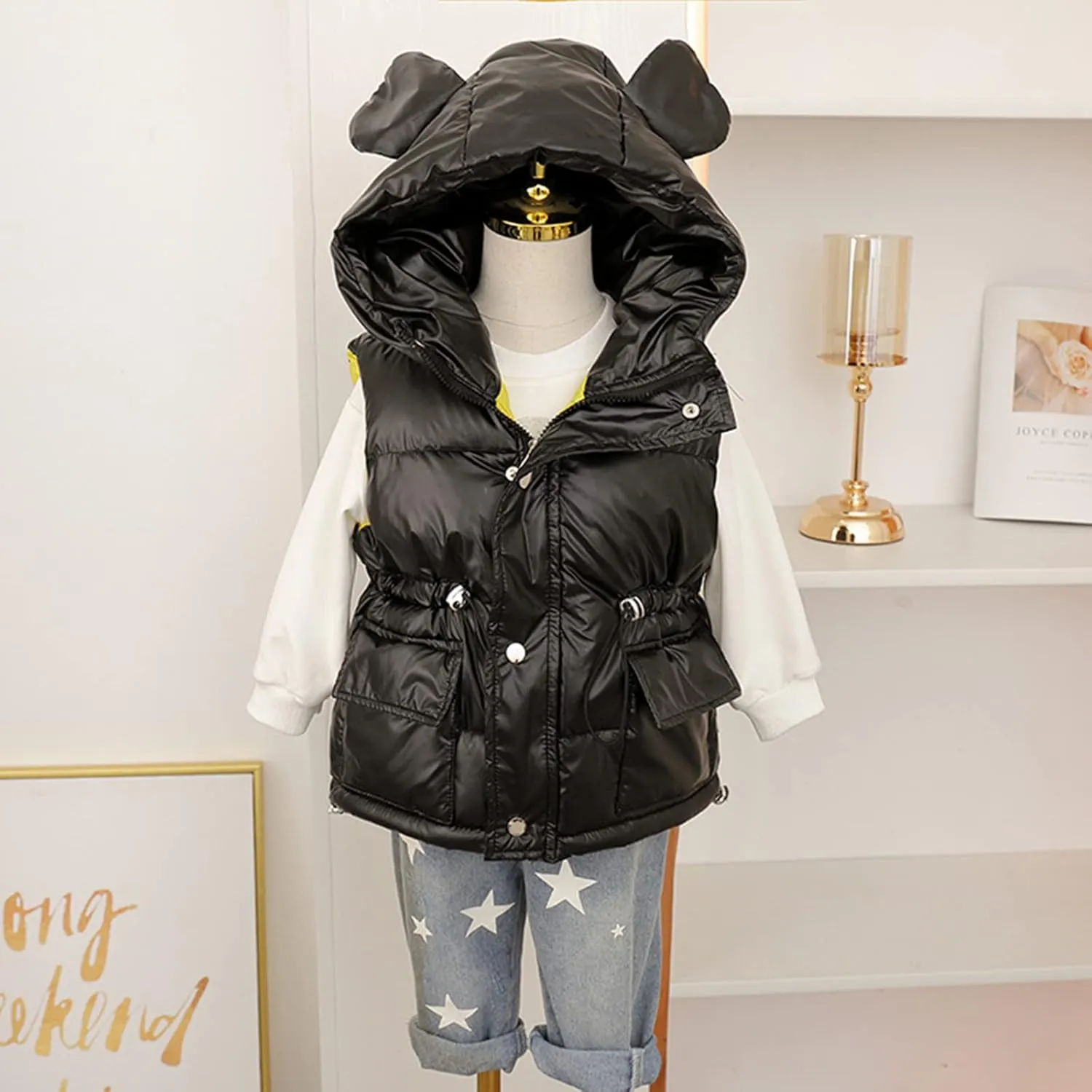 Toddler Boys Girls Puffer Vest Lightweight Water-Resistant Winter Warm Jacket Hoodie Kids Sleeveless Shiny Coats