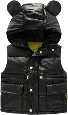 Toddler Boys Girls Puffer Vest Lightweight Water-Resistant Winter Warm Jacket Hoodie Kids Sleeveless Shiny Coats