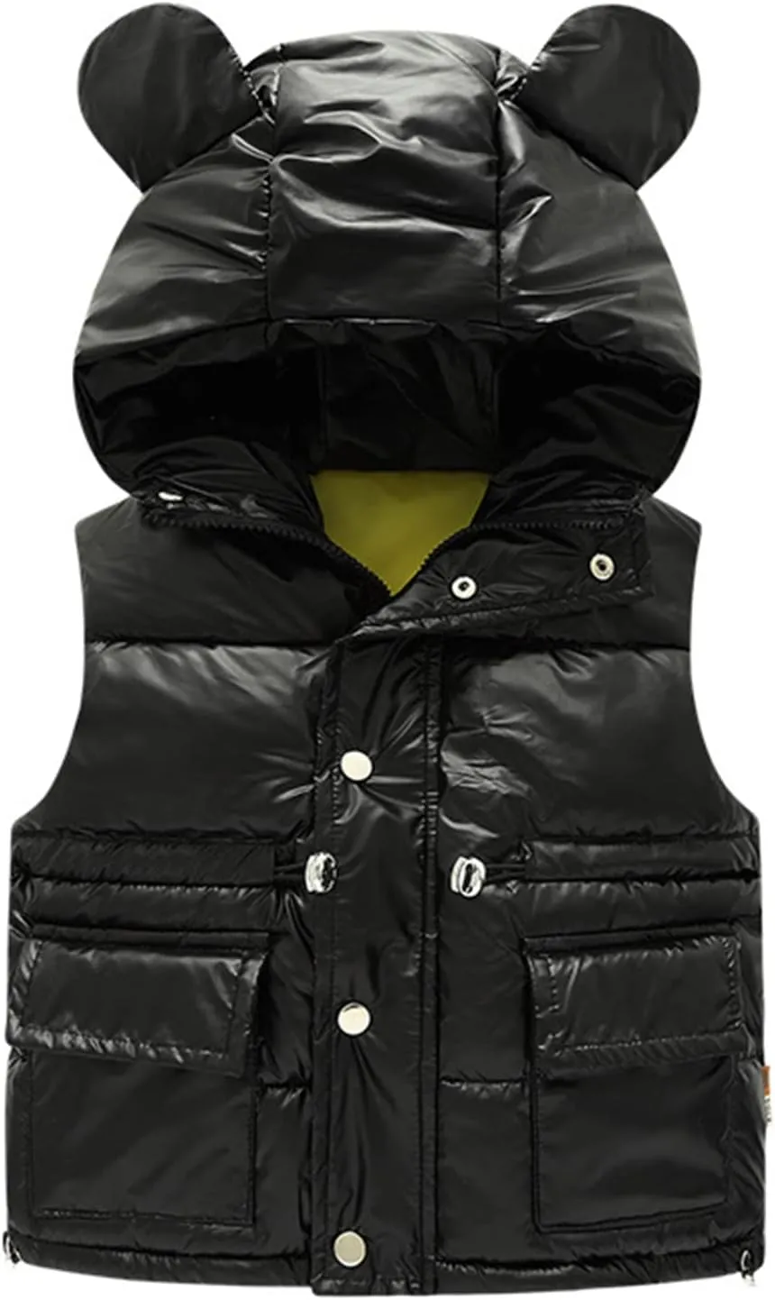 Toddler Boys Girls Puffer Vest Lightweight Water-Resistant Winter Warm Jacket Hoodie Kids Sleeveless Shiny Coats