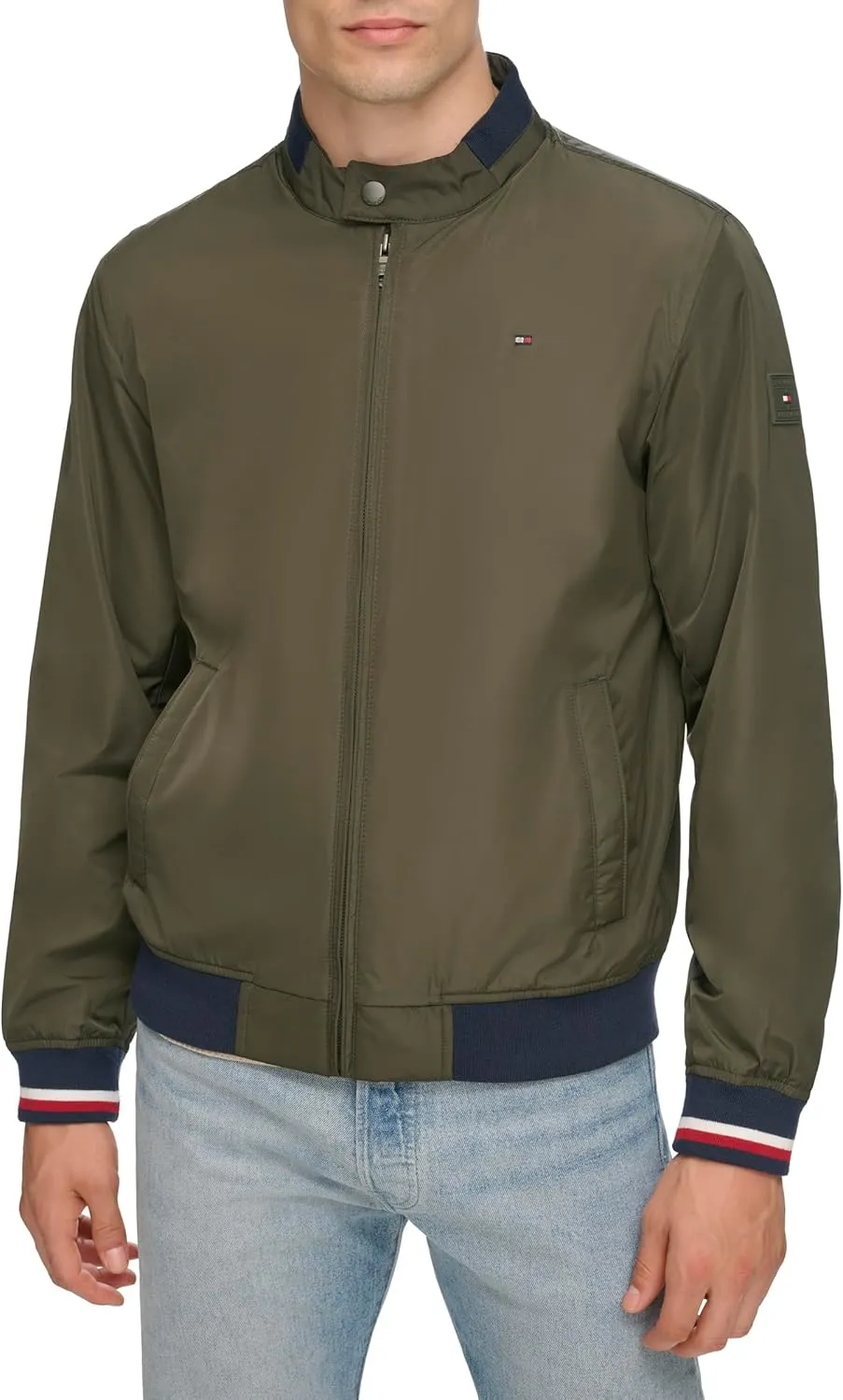 Tommy Hilfiger Mens Lightweight Varsity Rib Knit Bomber Jacket