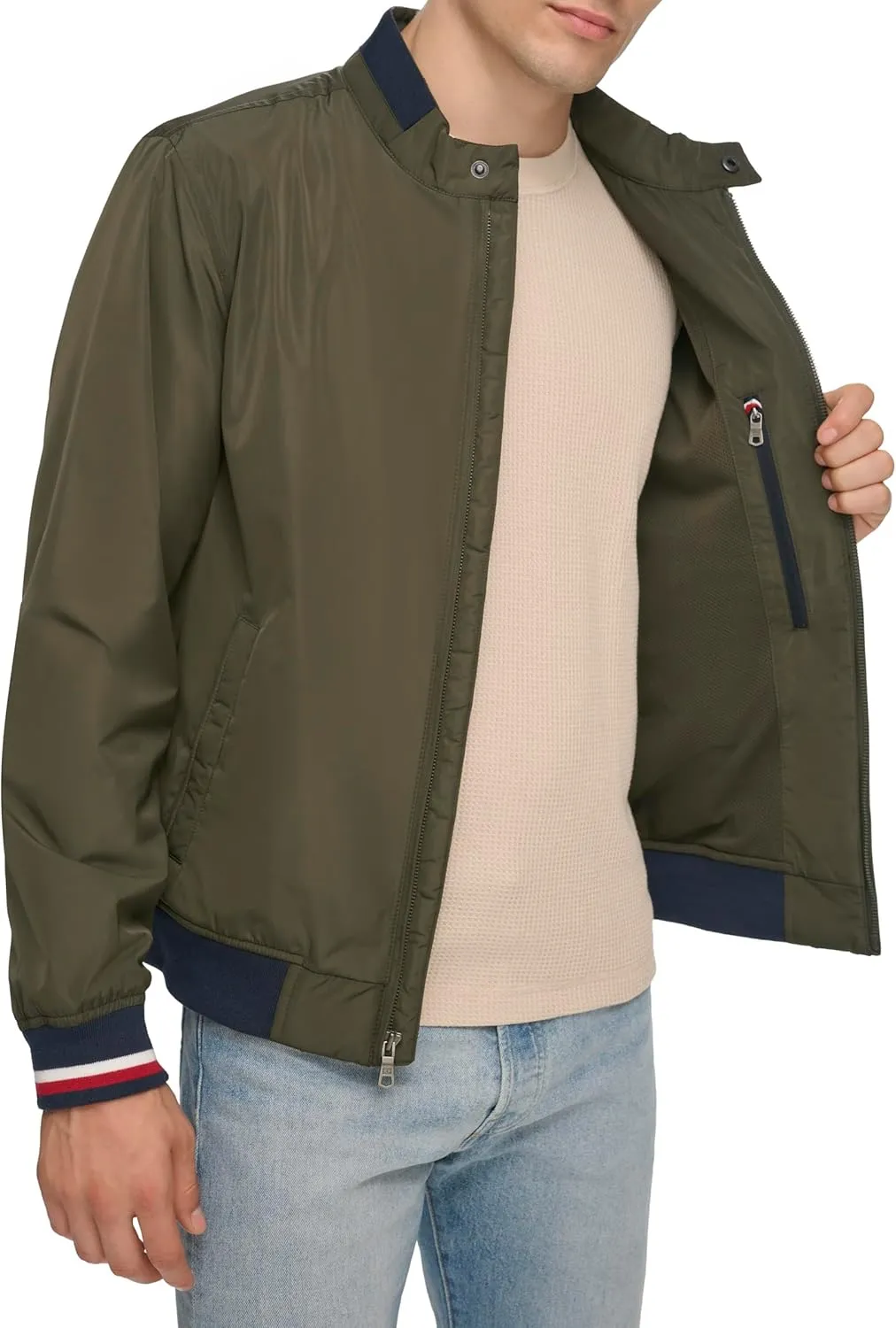 Tommy Hilfiger Mens Lightweight Varsity Rib Knit Bomber Jacket