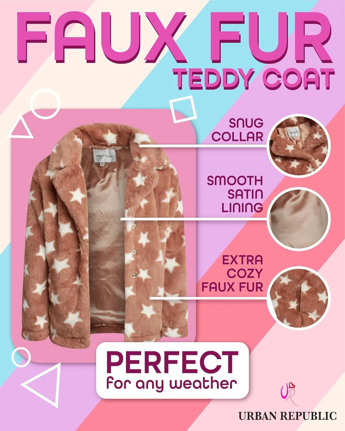URBAN REPUBLIC Girls' Jacket- Long-Length Plush Faux Fur Teddy Overcoat