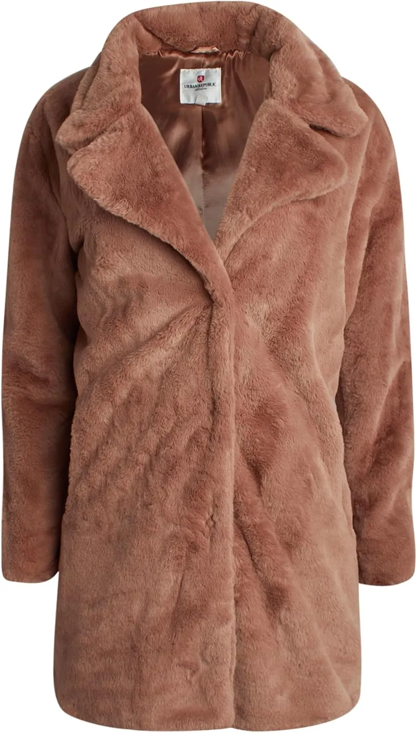 URBAN REPUBLIC Women's Faux Fur Long Coat - Elegant Lapel Collared Long Winter Coat - Stylish Outdoor Coats for Women (S-XL)