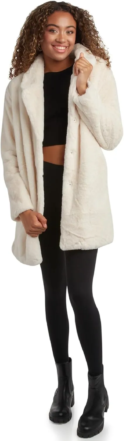 URBAN REPUBLIC Women's Faux Fur Long Coat - Elegant Lapel Collared Long Winter Coat - Stylish Outdoor Coats for Women (S-XL)