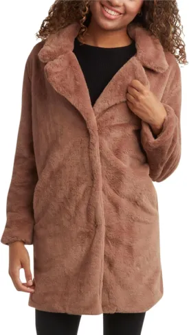 URBAN REPUBLIC Women's Faux Fur Long Coat - Elegant Lapel Collared Long Winter Coat - Stylish Outdoor Coats for Women (S-XL)