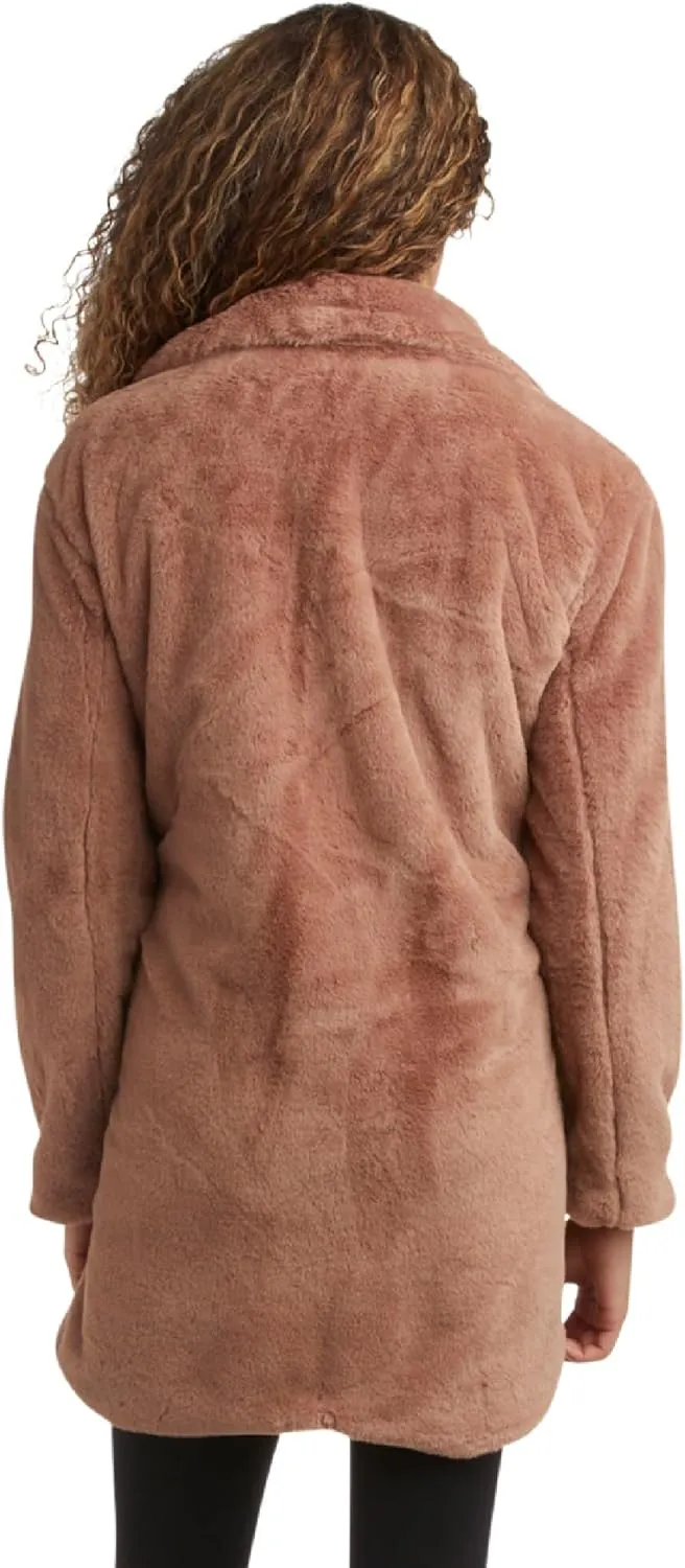 URBAN REPUBLIC Women's Faux Fur Long Coat - Elegant Lapel Collared Long Winter Coat - Stylish Outdoor Coats for Women (S-XL)