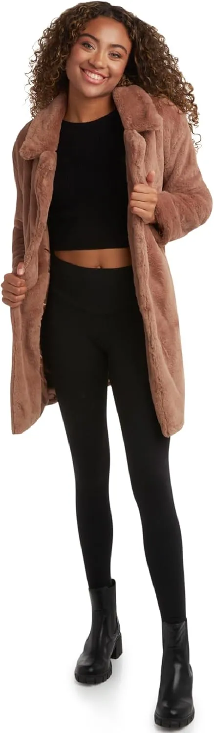 URBAN REPUBLIC Women's Faux Fur Long Coat - Elegant Lapel Collared Long Winter Coat - Stylish Outdoor Coats for Women (S-XL)