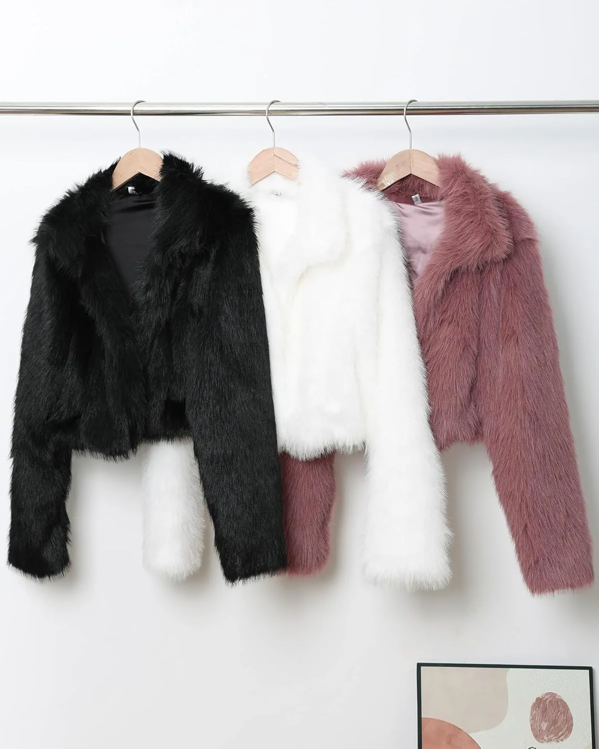 Women Faux Fur Jacket Stand Collar Open Front Long Sleeve Fluffy Outwear Coat