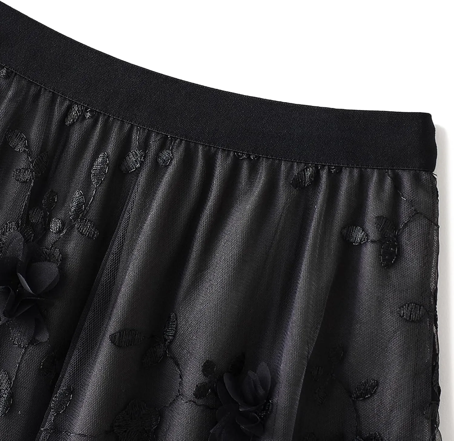 Women's 50s Vintage Floral Embroidery Midi Skirt High Waist Mesh Summer Cocktail Tea Party A-Line Layered Skirt
