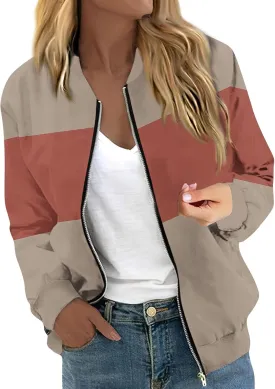 Women'S Bomber Jackets Lightweight Floral Printing Zip Up Long Sleeve Jacket With Pocket Fall Stand Collar Coat