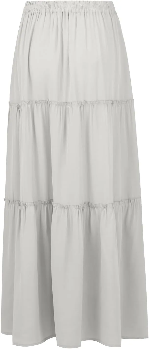 Women's Elastic High Waist Pleated Flared Classic Vacation A-Line Floor Length Skirts, S-2XL