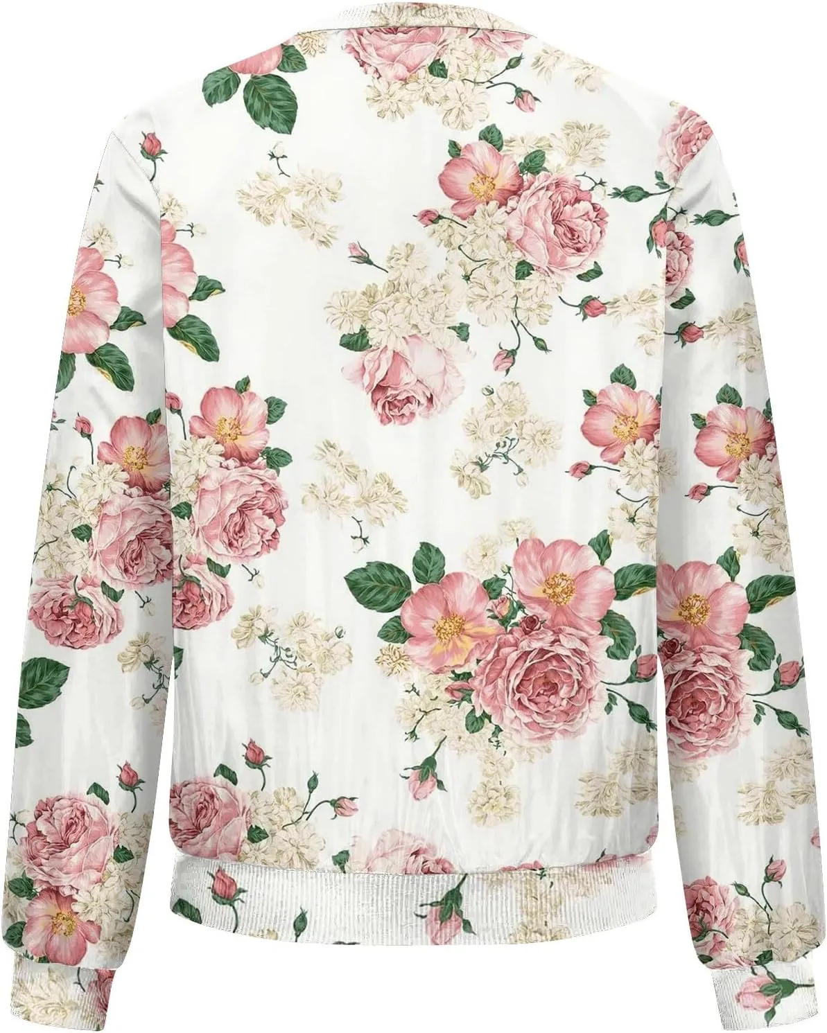 Women's Floral Print Bomber Jacket Cropped Jacket Long Sleeve Zipper Up Party Club Jacket Windbreaker Outerwear