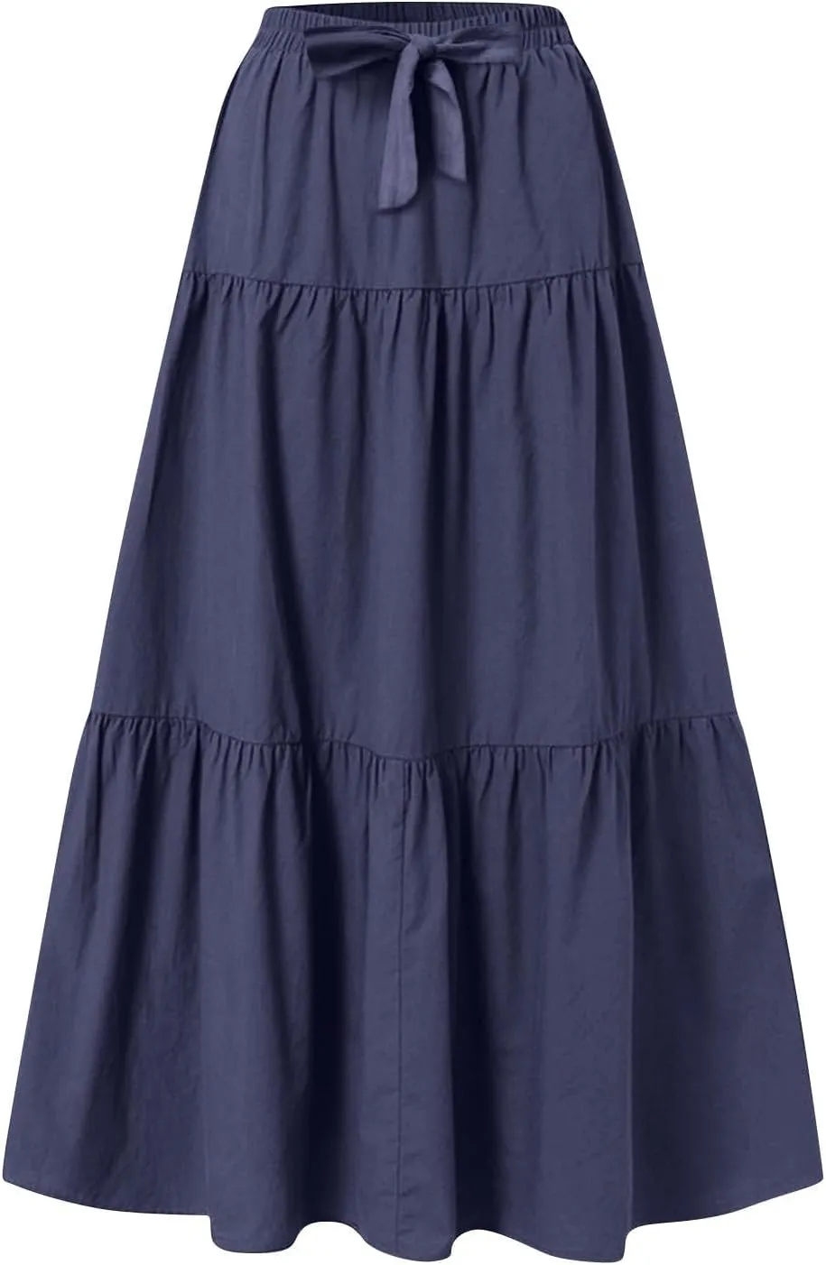 Women??s Summer Boho Skirts Fashion Elastic High Waisted Drawstring Ruffle Hem Maxi Skirts Flowy Tiered A Line Skort