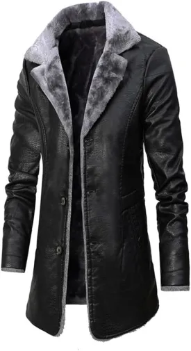 XYGJZ Men's Faux Leather Jacket Winter Warm Faux Fur Fleece Lined Motorcycle Trench Coat Jackets